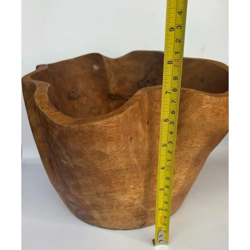 Vintage Pottery Barn Hand Carved Solid  Mango Wood Vessel Display Bowl